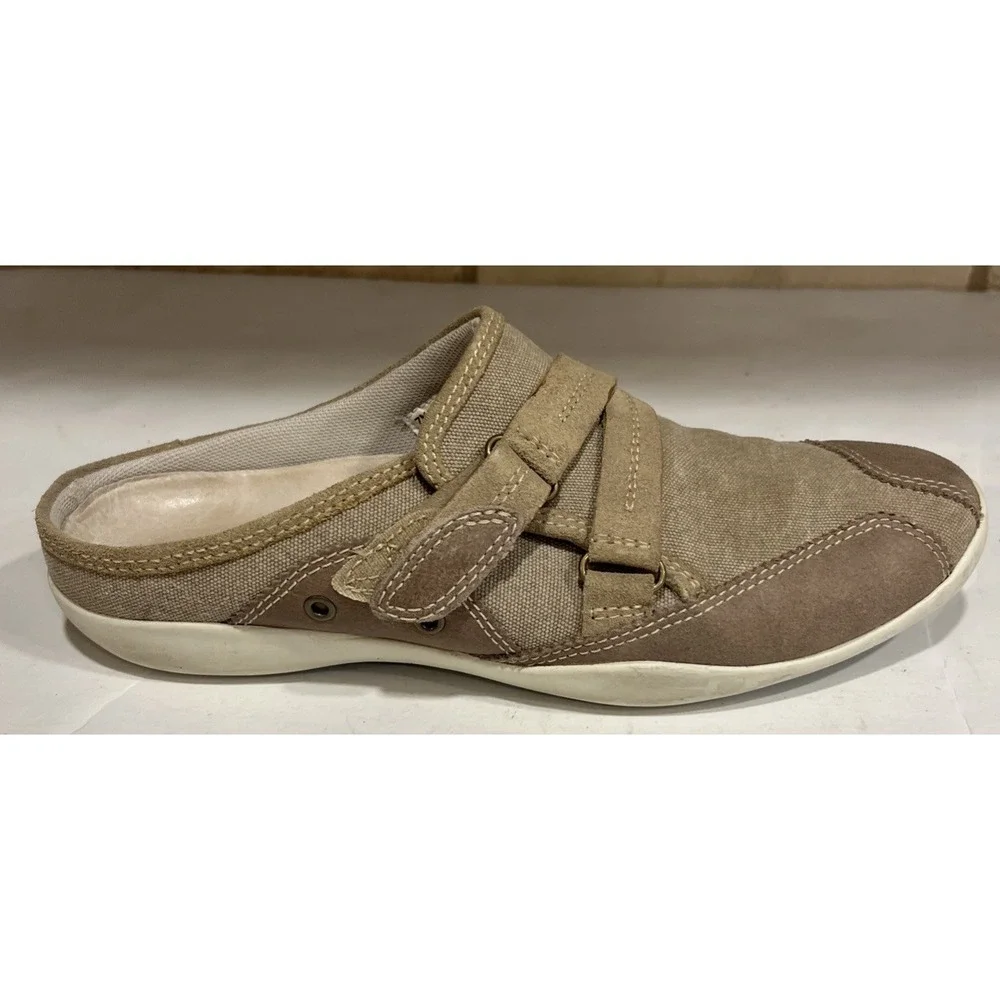 Timberland Comforia Womens Canvas Leather Slip On Hook Loop‎ Sneakers Tan Size 7